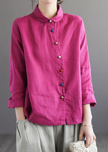 Load image into Gallery viewer, Brief Rose Peter Pan Collar Solid Linen Shirts Long Sleeve