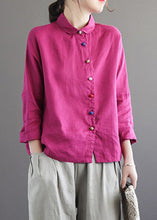 Load image into Gallery viewer, Brief Rose Peter Pan Collar Solid Linen Shirts Long Sleeve