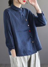 Load image into Gallery viewer, Brief Rose Peter Pan Collar Solid Linen Shirts Long Sleeve