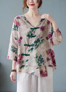 Casual Apricot V Neck Print Shirts Half Sleeve