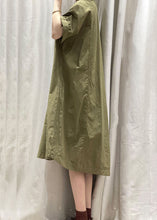 Load image into Gallery viewer, Casual Army Green O Neck Pockets Patchwork Cotton Mid Dress Summer