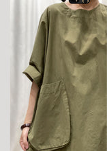 Load image into Gallery viewer, Casual Army Green O Neck Pockets Patchwork Cotton Mid Dress Summer