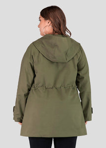 Casual Army Green Patchwork Zippered Drawstring Hoodie Trench Coat Long Sleeve