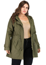 Load image into Gallery viewer, Casual Army Green Patchwork Zippered Drawstring Hoodie Trench Coat Long Sleeve