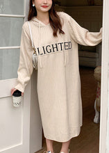 Load image into Gallery viewer, Casual Beige Hooded Patchwork Letter Knit Sweatshirts Dress Fall