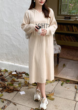 Load image into Gallery viewer, Casual Beige Hooded Patchwork Letter Knit Sweatshirts Dress Fall