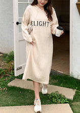 Load image into Gallery viewer, Casual Beige Hooded Patchwork Letter Knit Sweatshirts Dress Fall