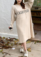 Load image into Gallery viewer, Casual Beige Hooded Patchwork Letter Knit Sweatshirts Dress Fall