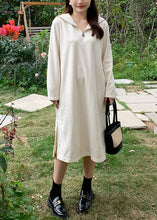 Load image into Gallery viewer, Casual Beige Sailor Collar Zip Up Warm Fleece Long Dresses Fall