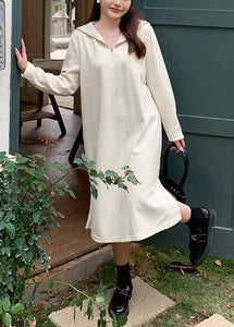 Casual Beige Sailor Collar Zip Up Warm Fleece Long Dresses Fall