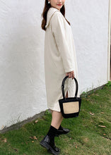 Load image into Gallery viewer, Casual Beige Sailor Collar Zip Up Warm Fleece Long Dresses Fall