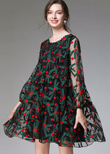 Load image into Gallery viewer, Casual Black Embroideried Floral Tulle Lace A Line Dress Long Sleeve