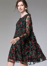 Load image into Gallery viewer, Casual Black Embroideried Floral Tulle Lace A Line Dress Long Sleeve