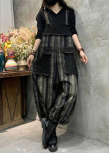 Load image into Gallery viewer, Casual Black Graphic Print Striped Button Denim Jumpsuits Spring