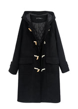 Load image into Gallery viewer, Casual Black Hooded Pockets Fine Cotton Filled Woolen Trench Winter