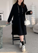 Load image into Gallery viewer, Casual Black Hooded Thick Warm Fleece Sweatshirt Dress Winter