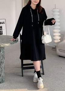 Casual Black Hooded Thick Warm Fleece Sweatshirt Dress Winter