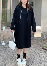 Load image into Gallery viewer, Casual Black Hooded Thick Warm Fleece Sweatshirt Dress Winter