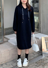 Load image into Gallery viewer, Casual Black Hooded Thick Warm Fleece Sweatshirt Dress Winter