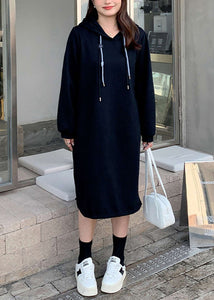 Casual Black Hooded Thick Warm Fleece Sweatshirt Dress Winter