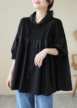 Load image into Gallery viewer, Casual Black Hooded Wrinkled Patchwork Cotton T Shirt Top Summer