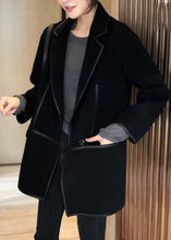 Load image into Gallery viewer, Casual Black Notched Patchwork Pockets Wool Blend Coat Fall