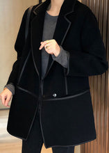 Load image into Gallery viewer, Casual Black Notched Patchwork Pockets Wool Blend Coat Fall