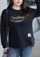 Load image into Gallery viewer, Casual Black O Neck Letter Embroideried Cotton Sweatshirts Top Fall