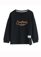 Load image into Gallery viewer, Casual Black O Neck Letter Embroideried Cotton Sweatshirts Top Fall