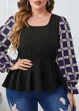 Load image into Gallery viewer, Casual Black O-Neck Plaid Patchwork Shirts Fall