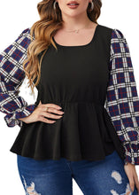 Load image into Gallery viewer, Casual Black O-Neck Plaid Patchwork Shirts Fall