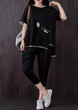 Load image into Gallery viewer, Casual Black Pockets Patchwork Tops And Pants Cotton Two Piece Suit Set Summer