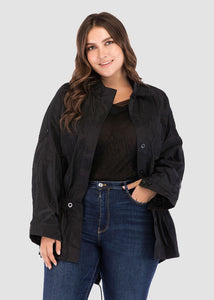 Casual Black Stand Collar Elastic Waist Button Coats Fall