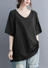 Load image into Gallery viewer, Casual Black V Neck Patchwork Cotton T Shirt Tops Summer