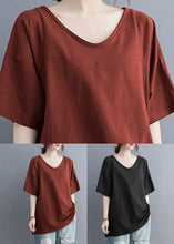 Load image into Gallery viewer, Casual Black V Neck Patchwork Cotton T Shirt Tops Summer