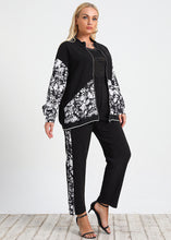 Load image into Gallery viewer, Casual Black Zip Up Print Patchwork Coat And Pants Cotton Two Pieces Set Fall