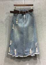 Load image into Gallery viewer, Casual Blue Patchwork Elastic Waist Sashes Denim A Line Skirts