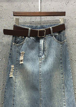 Load image into Gallery viewer, Casual Blue Patchwork Elastic Waist Sashes Denim A Line Skirts