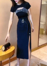 Load image into Gallery viewer, Casual Blue Patchwork Sashes Side Open Denim Maxi Skirt