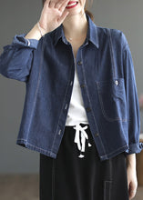 Load image into Gallery viewer, Casual Blue Peter Pan Collar Patchwork Button Denim Coats Spring