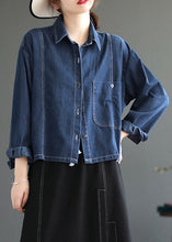 Load image into Gallery viewer, Casual Blue Peter Pan Collar Patchwork Button Denim Coats Spring