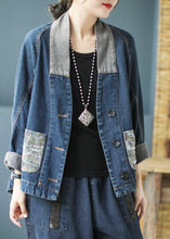 Load image into Gallery viewer, Casual Blue Pockets Button Patchwork Print Fall Denim Long sleeve Coat