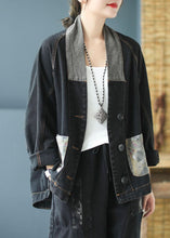 Load image into Gallery viewer, Casual Blue Pockets Button Patchwork Print Fall Denim Long sleeve Coat