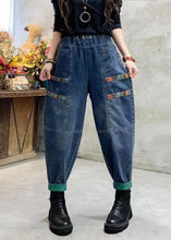 Load image into Gallery viewer, Casual Blue Pockets Patchwork Applique Denim Harem Pants