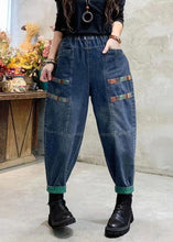 Load image into Gallery viewer, Casual Blue Pockets Patchwork Applique Denim Harem Pants