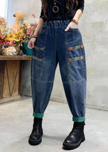 Load image into Gallery viewer, Casual Blue Pockets Patchwork Applique Denim Harem Pants