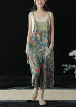 Load image into Gallery viewer, Casual Blue Pockets Patchwork Print Cotton Denim Wide Leg Pants Jumpsuit Summer