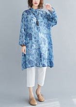 Load image into Gallery viewer, Casual Blue Print Button Patchwork Linen Mid Shirts Dress Spring