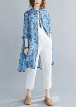 Load image into Gallery viewer, Casual Blue Print Button Patchwork Linen Mid Shirts Dress Spring