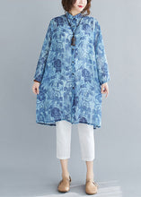 Load image into Gallery viewer, Casual Blue Print Button Patchwork Linen Mid Shirts Dress Spring